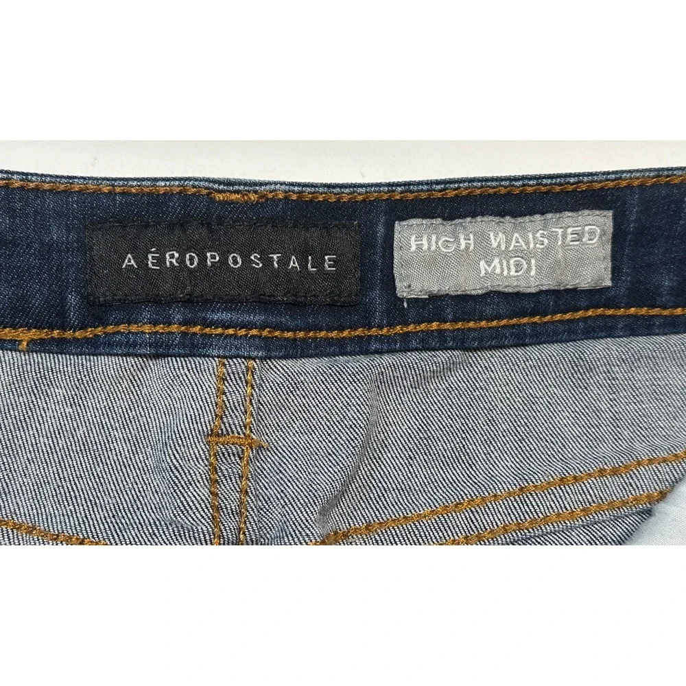 Aeropostale Patchwork Denim Shorts Women Sz 6 Blue High Waisted Midi Colorblock